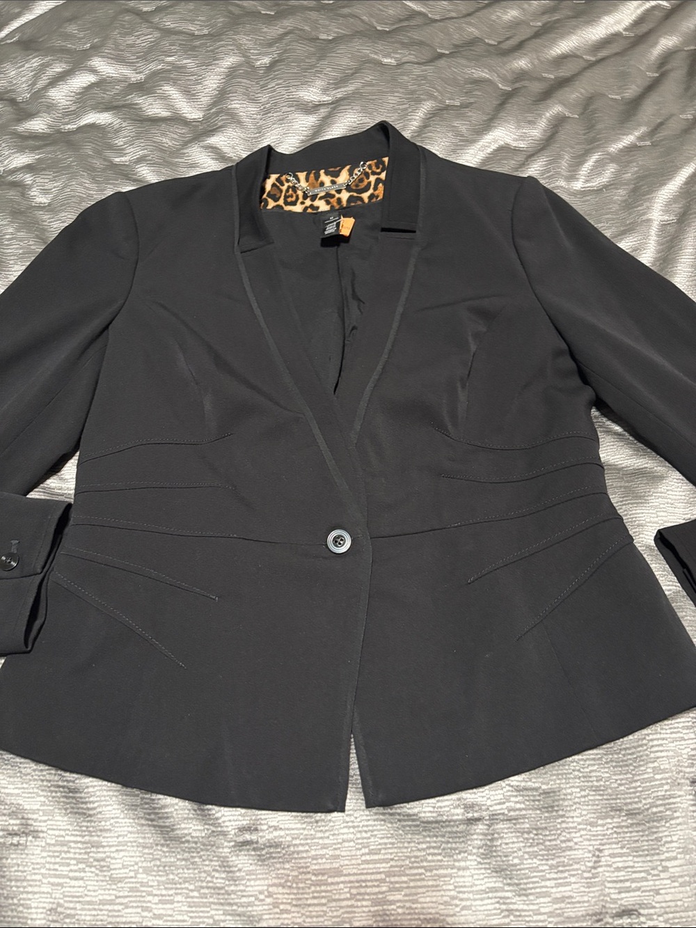 White House Black Market Black Blazer with Leopard-Print Lining